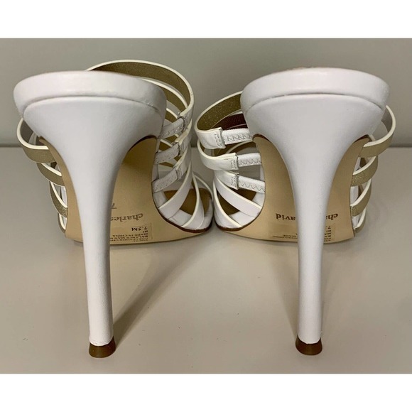 Charles David Vocal White/Gold Leather Metallic Heel Sandal Women’s Size 7.5 - Picture 8 of 10